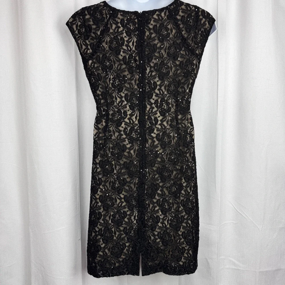 327. TAHARI Arthur S. Levine Black Lace Sequin Cocktail Dress Size 16 - Picture 5 of 10